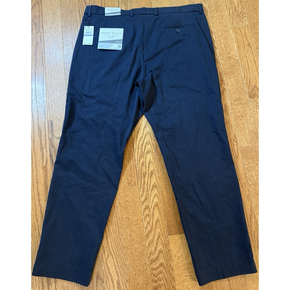NWT Perry Ellis Portfolio Mens Dark Sapphire Slim Fit Stretch Pants/Slacks 38x30